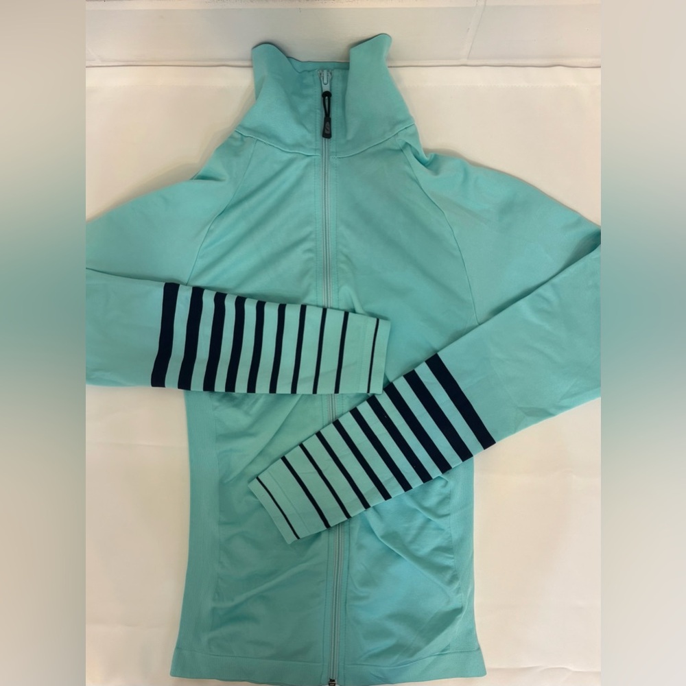 Climawear Turquoise Zip-Up with Striped Sleeves - Picture 5 of 6